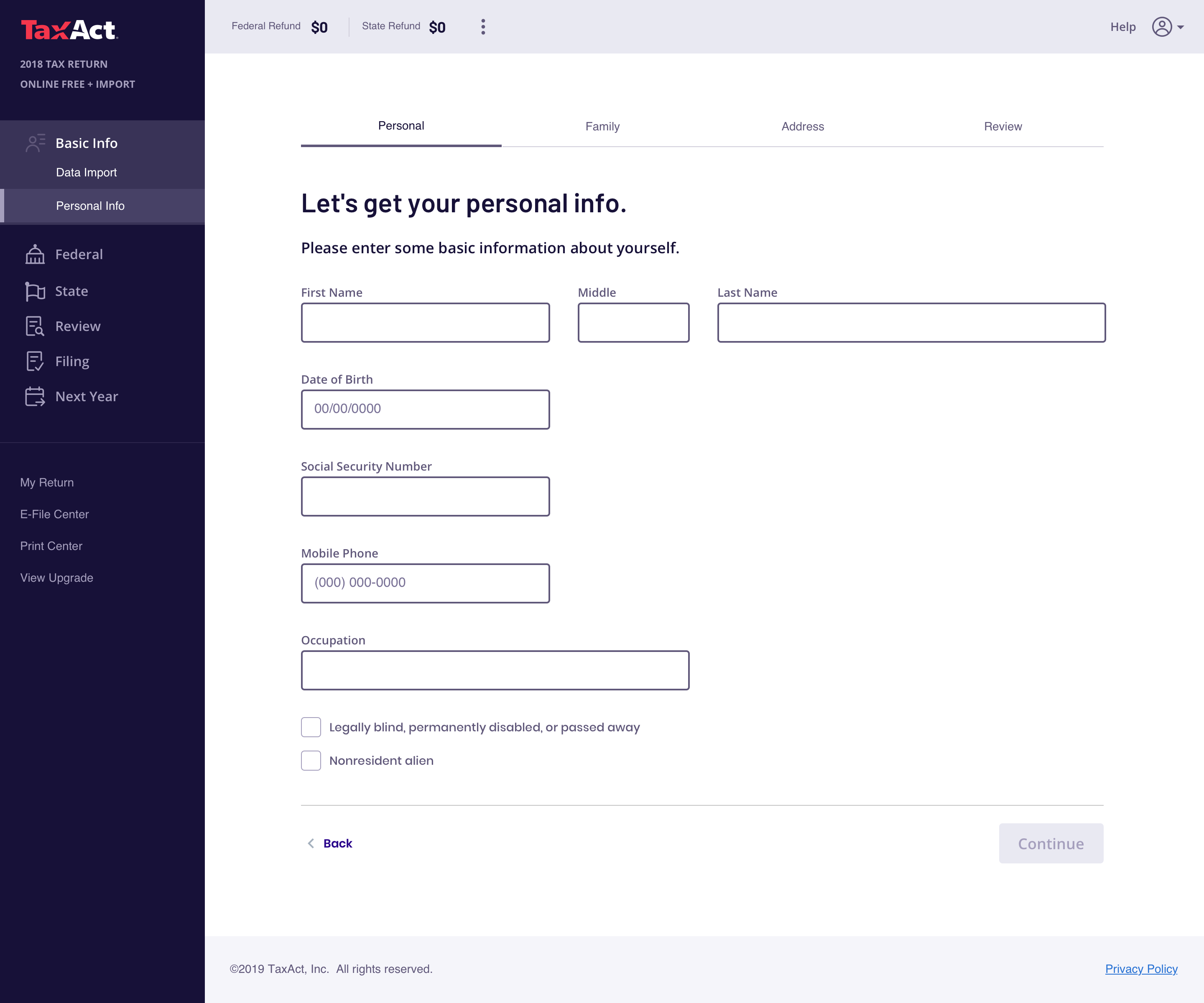TaxAct Software Interface Screenshot