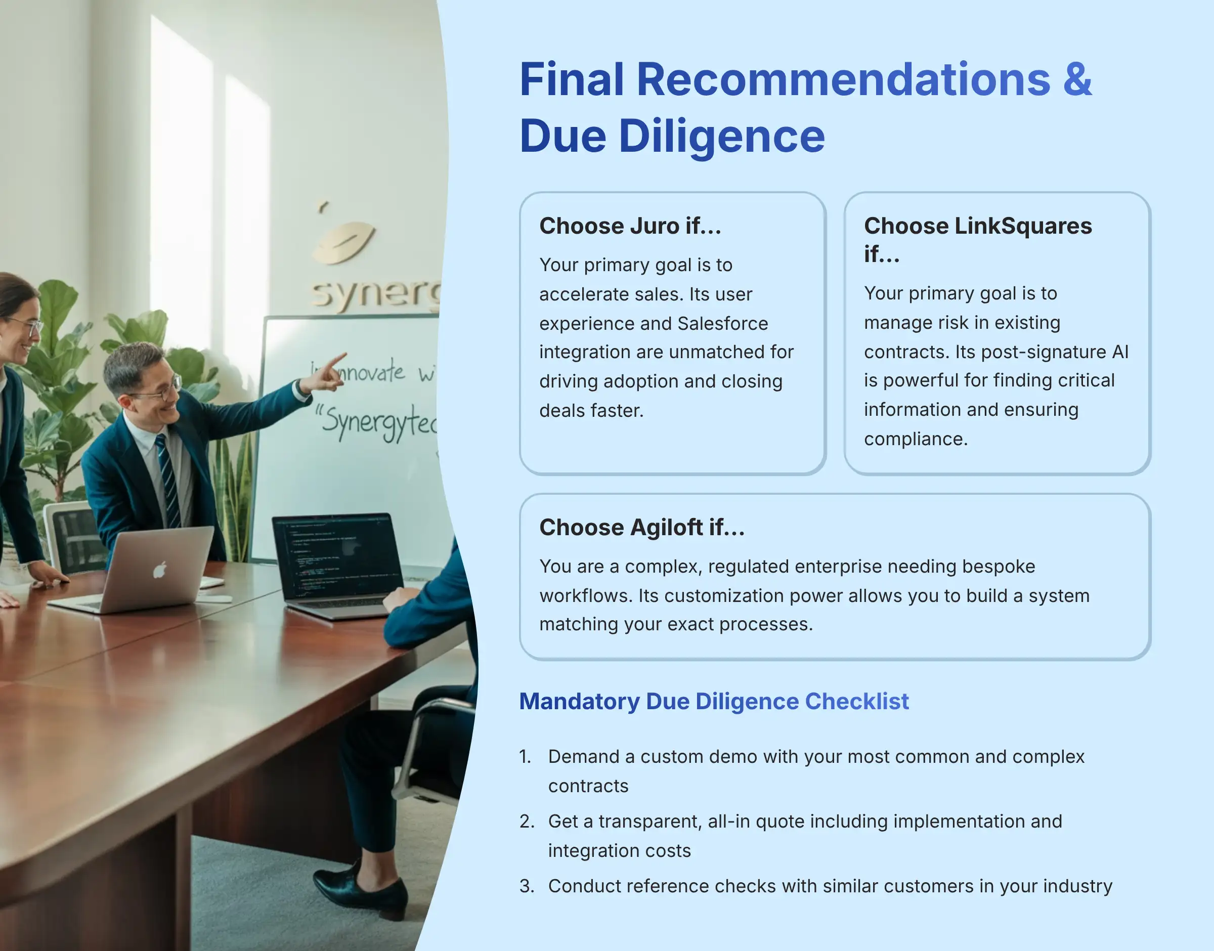 Final Recommendations and Due Diligence