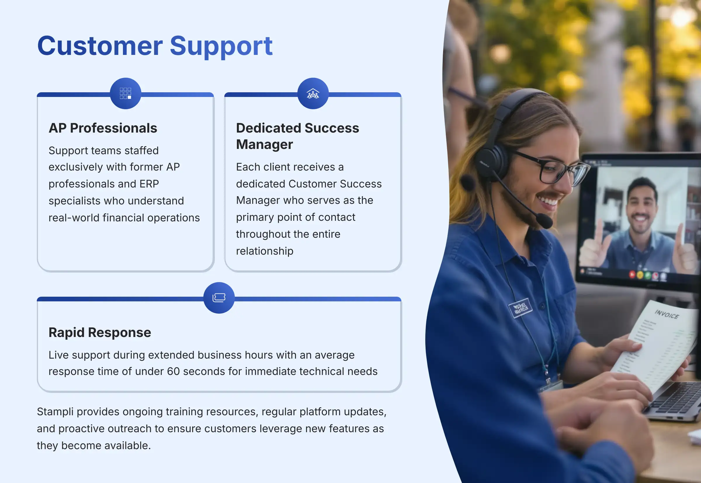 Customer Support - Stampli's dedicated expert-led assistance model