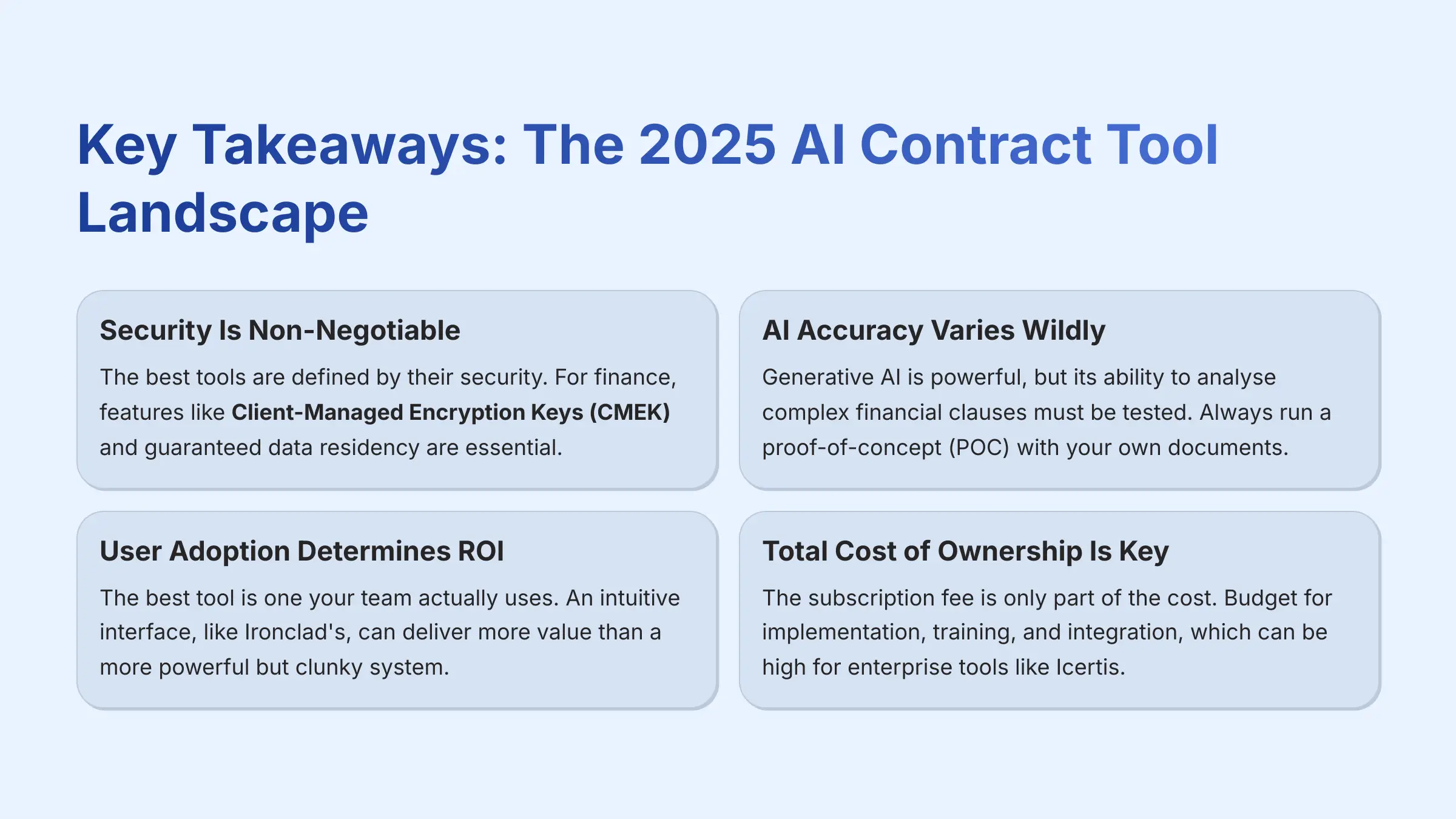 Key Takeaways - The 2025 AI Contract Tool Landscape