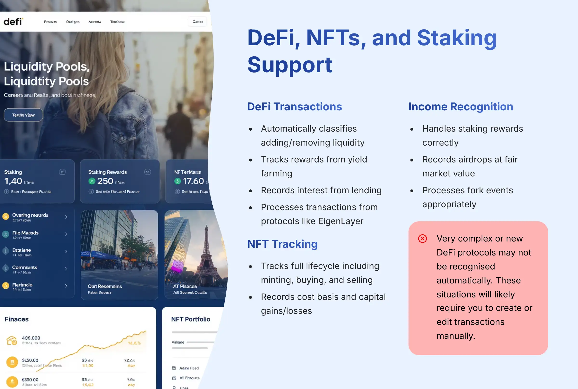 DeFi, NFTs, and Staking Support