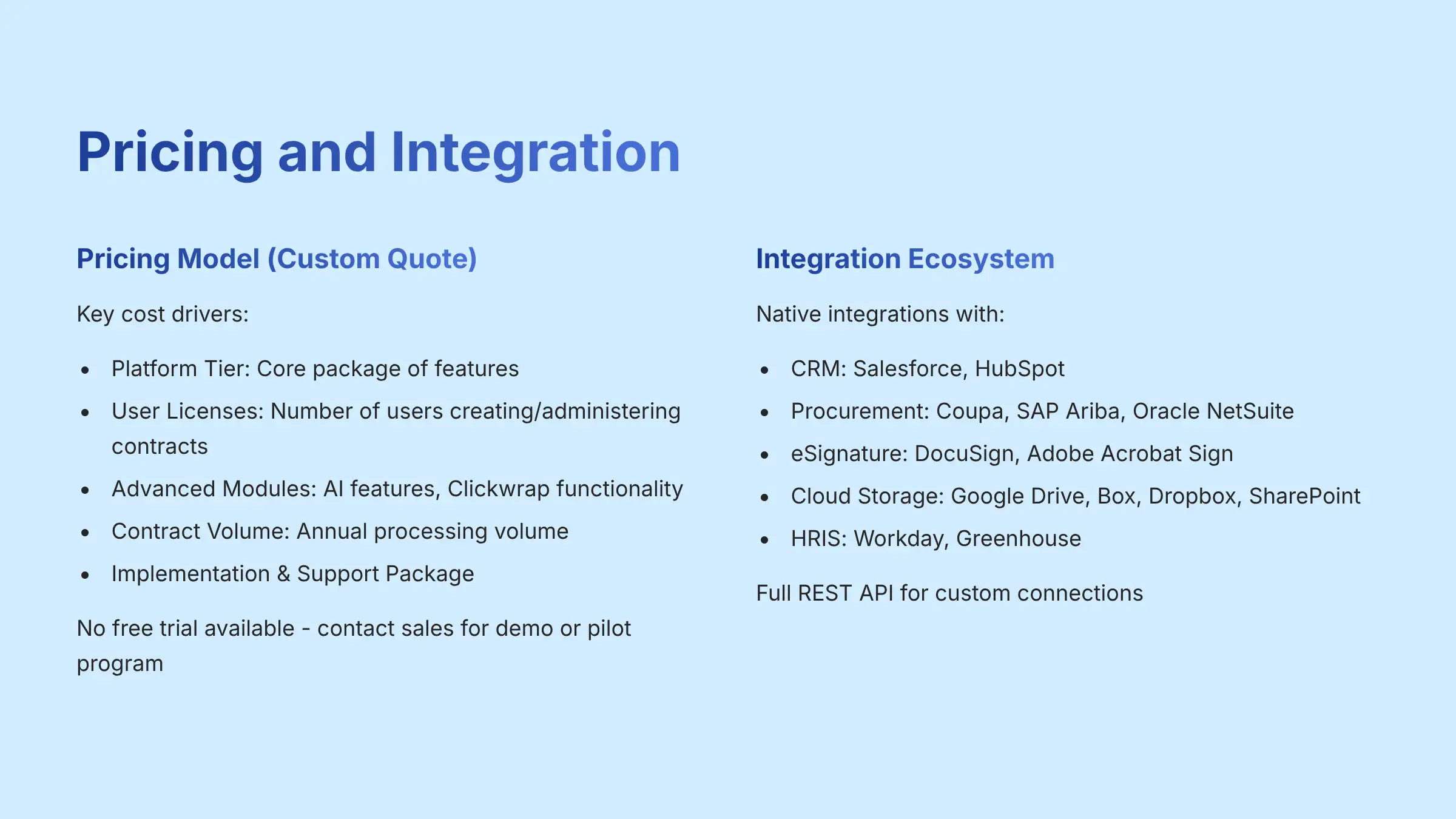 Pricing and Integration