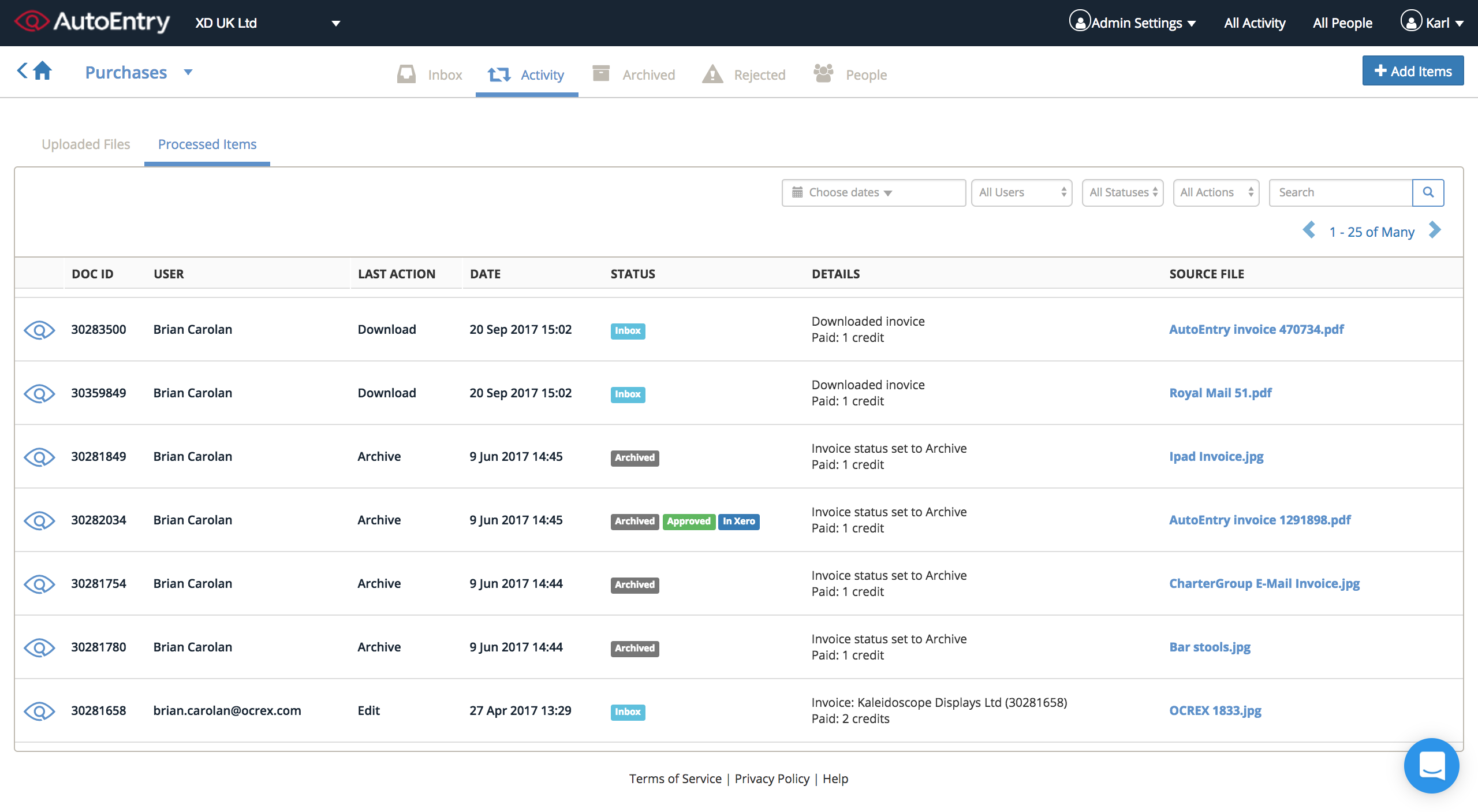 AutoEntry accounting software interface