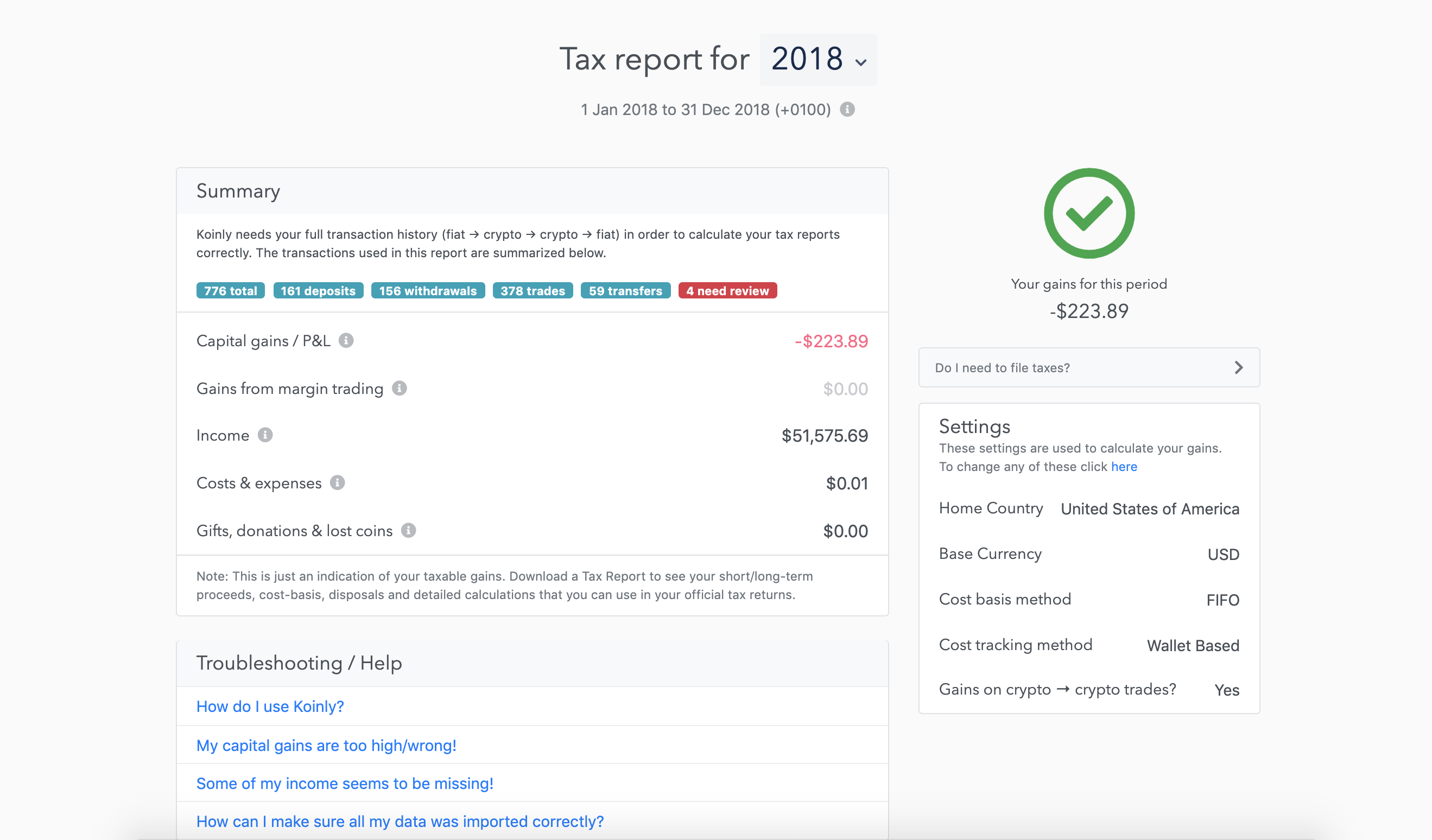 Koinly tax reports page